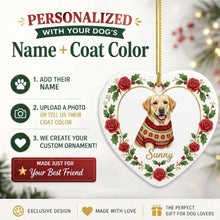 Load image into Gallery viewer, Yellow Labrador Ornament - Personalized Heart Shaped Christmas Rose Border - with Name-Christmas Ornament-Christmas,Labrador,Personalize Artwork-2
