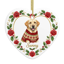 Load image into Gallery viewer, Yellow Labrador Ornament - Personalized Heart Shaped Christmas Rose Border - with Name-Christmas Ornament-Christmas,Labrador,Personalize Artwork-4