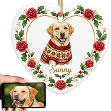 Load image into Gallery viewer, Yellow Labrador Ornament - Personalized Heart Shaped Christmas Rose Border - with Name-Christmas Ornament-Christmas,Labrador,Personalize Artwork-1