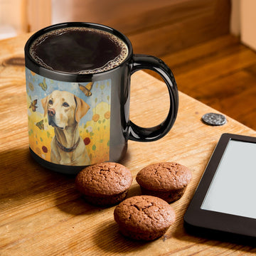 Yellow Labrador With Butterflies And Flowers Coffee Mug One Size Black 360x