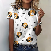 Load image into Gallery viewer, Yes I Love Beagles Soft All Over Print Women&#39;s Cotton T-Shirt - 4 Colors-Apparel-Apparel, Beagle, Shirt, T Shirt-2XS-White-1