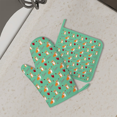 Yes I Love Corgi Oven Mitts and Pot Holder Set-Kitchen Decor-Accessories,Corgi,Dog Mom Gifts-1
