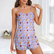 Load image into Gallery viewer, Yes I Love Corgi Women's Cami and Shorts Pajama Set-28