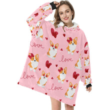 Load image into Gallery viewer, Yes I Love Corgis Blanket Hoodie for Women-Apparel-Apparel, Blankets-3