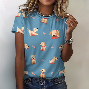 Yes I Love Labradors All Over Print Women's Cotton T-Shirt - 4 Colors-Apparel-Apparel, Labrador, Shirt, T Shirt-2XS-SteelBlue-4