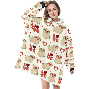 Yes I Love Pugs Blanket Hoodie for Women-Apparel-Apparel, Blankets-10