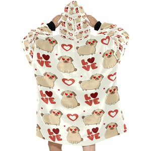 Yes I Love Pugs Blanket Hoodie for Women-Apparel-Apparel, Blankets-11