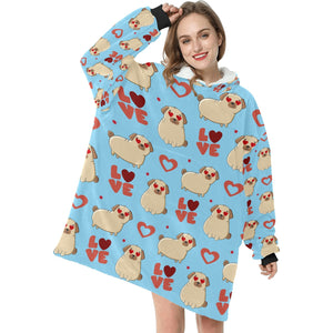Yes I Love Pugs Blanket Hoodie for Women-Apparel-Apparel, Blankets-7
