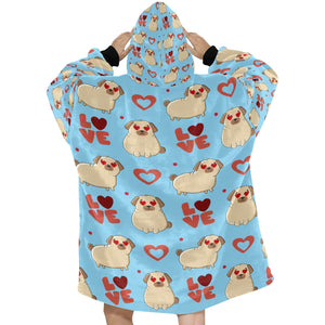 Yes I Love Pugs Blanket Hoodie for Women-Apparel-Apparel, Blankets-9