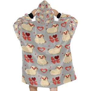 Yes I Love Pugs Blanket Hoodie for Women-Apparel-Apparel, Blankets-13