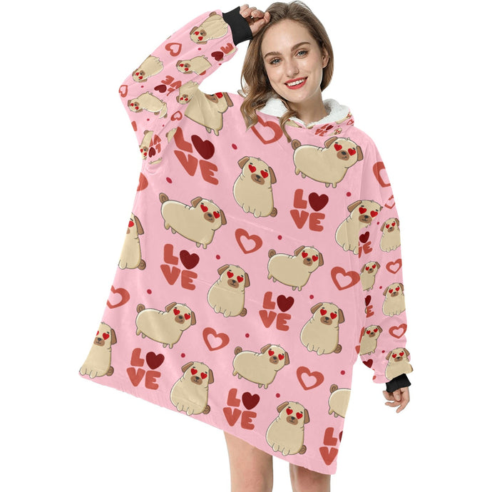 Yes I Love Pugs Blanket Hoodie for Women-Apparel-Apparel, Blankets-3