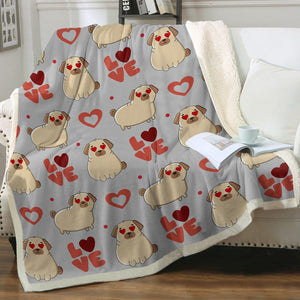Yes I Love Pugs Soft Warm Fleece Blanket-Blanket-Blankets, Home Decor, Pug-Warm Gray-Small-2