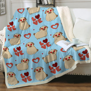 Yes I Love Pugs Soft Warm Fleece Blanket-Blanket-Blankets, Home Decor, Pug-Sky Blue-Small-4
