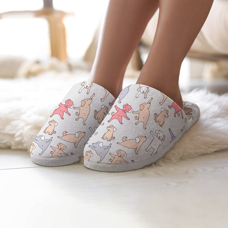 Yoga Labradors Love Women's Cotton Mop Slippers-Footwear-Accessories, Black Labrador, Chocolate Labrador, Dog Mom Gifts, Labrador, Slippers-4