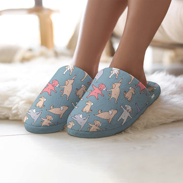 Yoga Labradors Love Women's Cotton Mop Slippers-Footwear-Accessories, Black Labrador, Chocolate Labrador, Dog Mom Gifts, Labrador, Slippers-7