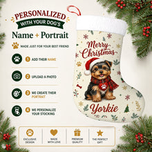 Load image into Gallery viewer, Yorkie Christmas Stocking - Cozy Festive Wishes - Personalize with Photo and Name-Christmas Ornament-Christmas,Christmas Stocking,Personalize Artwork-2