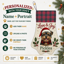 Load image into Gallery viewer, Yorkie Christmas Stocking - Holly &amp; Tartan Portrait - Personalize with Photo and Name-Christmas Ornament-Christmas,Christmas Stocking,Personalize Artwork-2