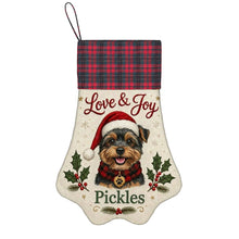 Load image into Gallery viewer, Yorkie Christmas Stocking - Holly &amp; Tartan Portrait - Personalize with Photo and Name-Christmas Ornament-Christmas,Christmas Stocking,Personalize Artwork-3