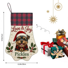 Load image into Gallery viewer, Yorkie Christmas Stocking - Holly &amp; Tartan Portrait - Personalize with Photo and Name-Christmas Ornament-Christmas,Christmas Stocking,Personalize Artwork-4