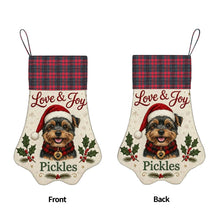 Load image into Gallery viewer, Yorkie Christmas Stocking - Holly &amp; Tartan Portrait - Personalize with Photo and Name-Christmas Ornament-Christmas,Christmas Stocking,Personalize Artwork-5