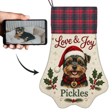 Load image into Gallery viewer, Yorkie Christmas Stocking - Holly &amp; Tartan Portrait - Personalize with Photo and Name-Christmas Ornament-Christmas,Christmas Stocking,Personalize Artwork-1