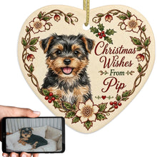Load image into Gallery viewer, Yorkie Dog Ornament - Christmas Wishes Design - Personalized with Name-Christmas Ornament-Christmas,Personalize Artwork,Yorkshire Terrier-1