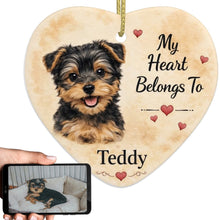 Load image into Gallery viewer, Yorkie Dog Ornament - My Heart Belongs To Design - Personalized with Name-Christmas Ornament-Christmas,Personalize Artwork,Yorkshire Terrier-1