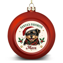 Load image into Gallery viewer, Yorkie Ornament - Classic Red Round Shape - Santa's Favourite Design - Personalized with Name-Christmas Ornament-Christmas,Personalize Artwork,Yorkshire Terrier-4