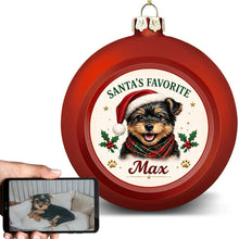 Load image into Gallery viewer, Yorkie Ornament - Classic Red Round Shape - Santa's Favourite Design - Personalized with Name-Christmas Ornament-Christmas,Personalize Artwork,Yorkshire Terrier-1