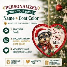 Load image into Gallery viewer, Yorkshire Terrier Christmas Ornament - Love &amp; Joy Heart Shaped Portrait - Personalized with Name-Christmas Ornament-Christmas,Personalize Artwork,Yorkshire Terrier-2