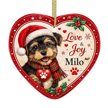 Load image into Gallery viewer, Yorkshire Terrier Christmas Ornament - Love &amp; Joy Heart Shaped Portrait - Personalized with Name-Christmas Ornament-Christmas,Personalize Artwork,Yorkshire Terrier-4