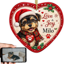 Load image into Gallery viewer, Yorkshire Terrier Christmas Ornament - Love &amp; Joy Heart Shaped Portrait - Personalized with Name-Christmas Ornament-Christmas,Personalize Artwork,Yorkshire Terrier-1