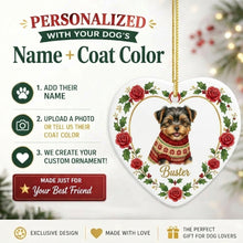 Load image into Gallery viewer, Yorkshire Terrier Ornament - Personalized Heart Shaped Christmas Rose Border - with Name-Christmas Ornament-Christmas,Personalize Artwork,Yorkshire Terrier-2
