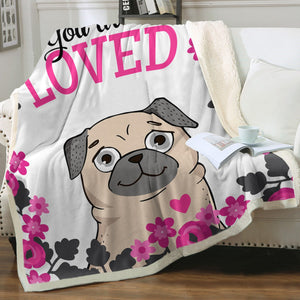 You Are Loved Pug Soft Warm Fleece Blanket-Blanket-Blankets, Home Decor, Pug-Ivory-Small-2