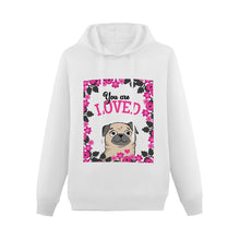 Load image into Gallery viewer, You Are Loved Pug Women&#39;s Cotton Fleece Hoodie Sweatshirt-Apparel-Apparel, Hoodie, Pug, Sweatshirt-White-XS-2