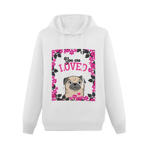 You Are Loved Pug Women's Cotton Fleece Hoodie Sweatshirt-Apparel-Apparel, Hoodie, Pug, Sweatshirt-White-XS-2