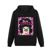 Load image into Gallery viewer, You Are Loved Pug Women&#39;s Cotton Fleece Hoodie Sweatshirt-Apparel-Apparel, Hoodie, Pug, Sweatshirt-Black-XS-3