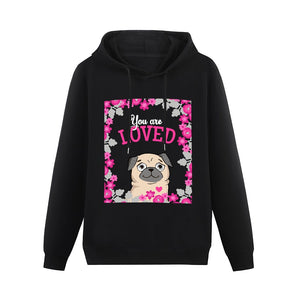 You Are Loved Pug Women's Cotton Fleece Hoodie Sweatshirt-Apparel-Apparel, Hoodie, Pug, Sweatshirt-Black-XS-3