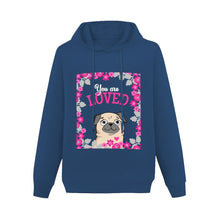 Load image into Gallery viewer, You Are Loved Pug Women&#39;s Cotton Fleece Hoodie Sweatshirt-Apparel-Apparel, Hoodie, Pug, Sweatshirt-Navy Blue-XS-4
