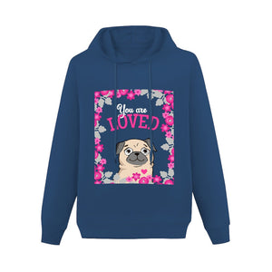 You Are Loved Pug Women's Cotton Fleece Hoodie Sweatshirt-Apparel-Apparel, Hoodie, Pug, Sweatshirt-Navy Blue-XS-4