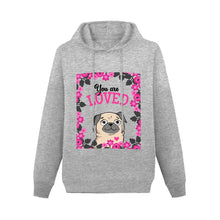 Load image into Gallery viewer, You Are Loved Pug Women&#39;s Cotton Fleece Hoodie Sweatshirt-Apparel-Apparel, Hoodie, Pug, Sweatshirt-Gray-XS-1