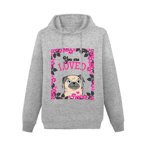You Are Loved Pug Women's Cotton Fleece Hoodie Sweatshirt-Apparel-Apparel, Hoodie, Pug, Sweatshirt-Gray-XS-1