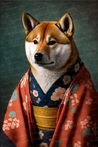 Yukata Samurai Shiba Inu Wall Art Poster-Art-Dog Art, Home Decor, Poster, Shiba Inu-1