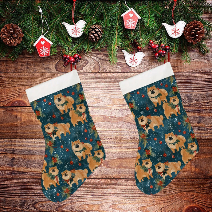 Yuletide Charm Chow Chow Christmas Stocking-Christmas Ornament-Chow Chow, Christmas, Home Decor-26X42CM-White-2