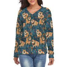 Load image into Gallery viewer, Yuletide Charm Chow Chow Women's V-Neck Christmas Sweater-Apparel-Apparel,Chow Chow,Christmas,Dog Mom Gifts,Sweater,Sweatshirt-S-White3-1