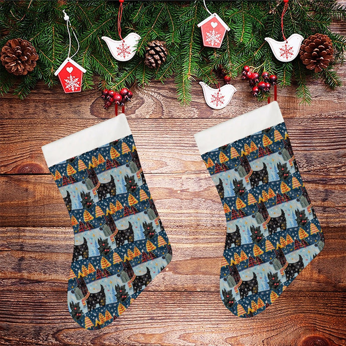 Yuletide Christmas Scottish Terrier Christmas Stocking-Christmas Ornament-Christmas, Home Decor, Scottish Terrier-26X42CM-White1-2