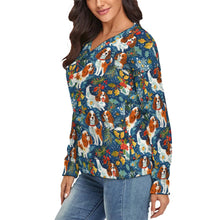 Load image into Gallery viewer, Yuletide Dance Blenheim Cavaliers Women&#39;s V-Neck Christmas Sweater-Apparel-Apparel,Cavalier King Charles Spaniel,Christmas,Dog Mom Gifts,Sweater,Sweatshirt-3