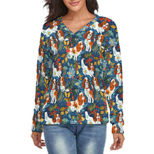 Load image into Gallery viewer, Yuletide Dance Blenheim Cavaliers Women&#39;s V-Neck Christmas Sweater-Apparel-Apparel,Cavalier King Charles Spaniel,Christmas,Dog Mom Gifts,Sweater,Sweatshirt-S-2