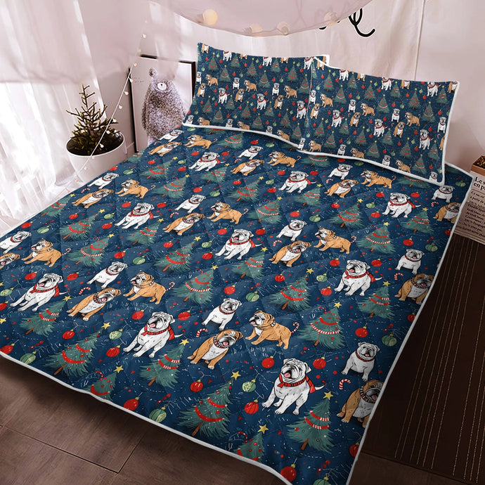 Yuletide English Bulldog Bliss Christmas Quilt Blanket Bedding Set-Bedding-Bedding, Blankets, Christmas, English Bulldog, Home Decor-1