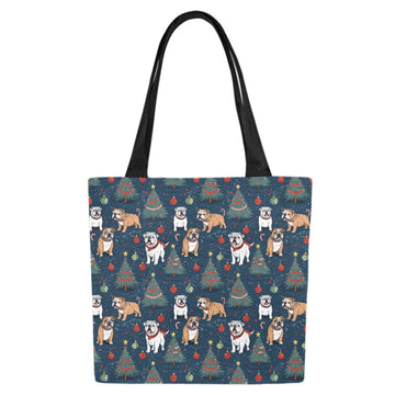 Yuletide English Bulldog Bliss Large Canvas Tote Bags - Set of 2-Accessories-Accessories, Bags, English Bulldog-Set of 2-2